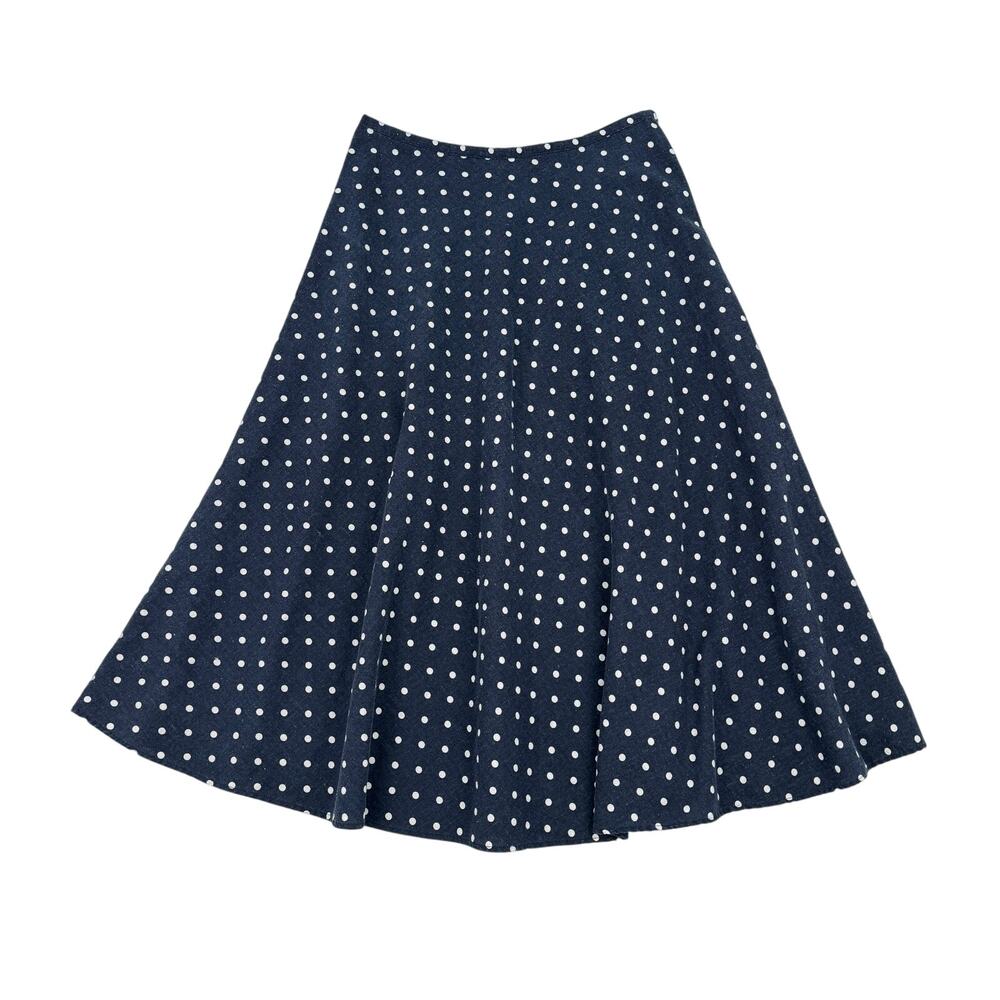 Vintage White Stag Linen Blend Polka Dot Midi Circle Skirt Navy White Size 12